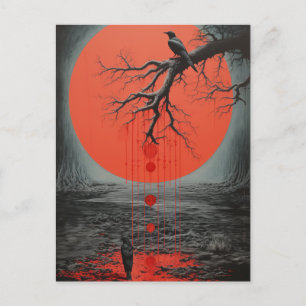Ravens in black and red postcard