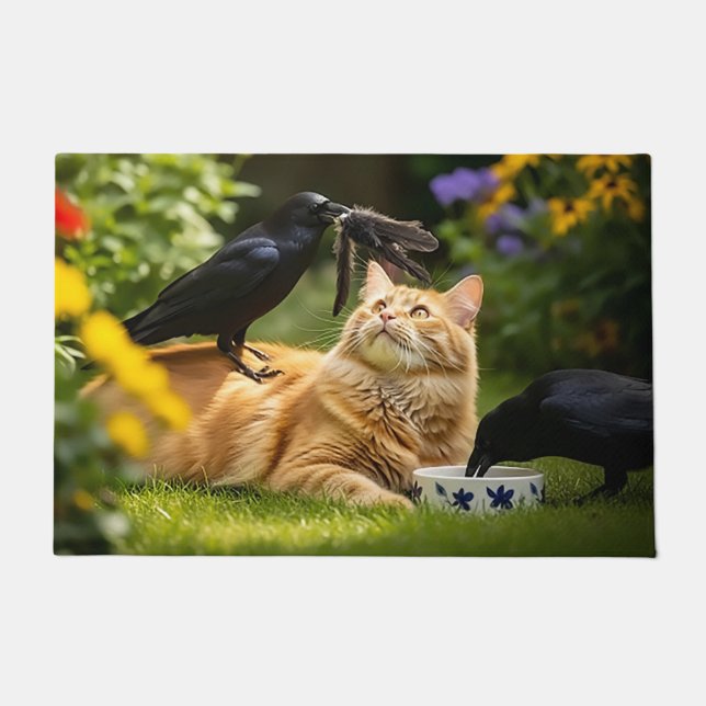 Ravens Play With Cat Feathers  Doormat (Front)