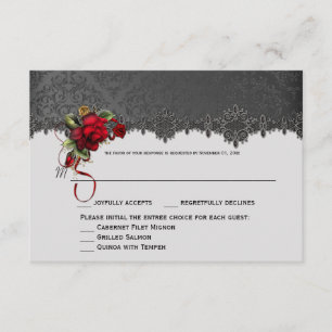 Ravens Red Roses Grey Black Damask RSVP Card