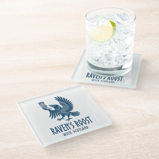 Raven's Roost Pub Wick Scotland Glass Coaster (Angled)