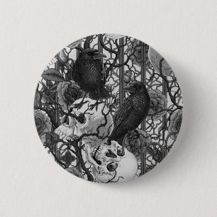 Raven's secret. Dark and moody gothic illustration 2 Inch Round Button