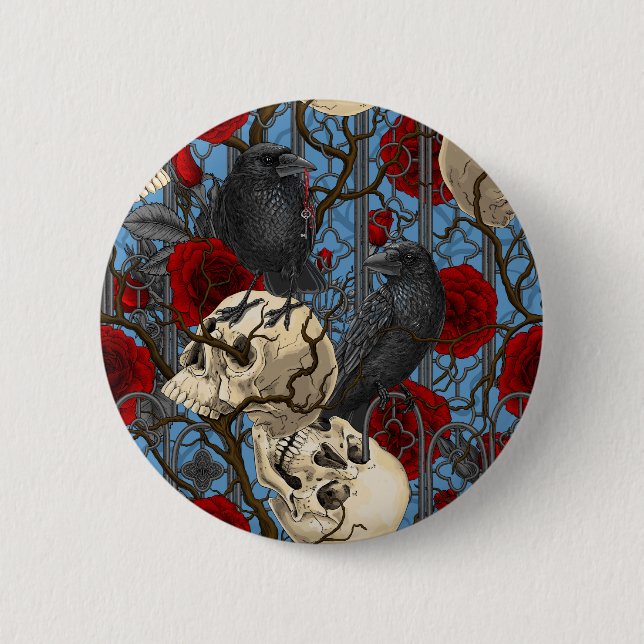 Raven's secret. Dark and moody gothic illustration 2 Inch Round Button (Front)