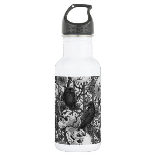 Raven's secret. Dark and moody gothic illustration 532 Ml Water Bottle