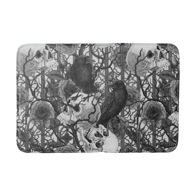 Raven's secret. Dark and moody gothic illustration Bath Mat (Front)