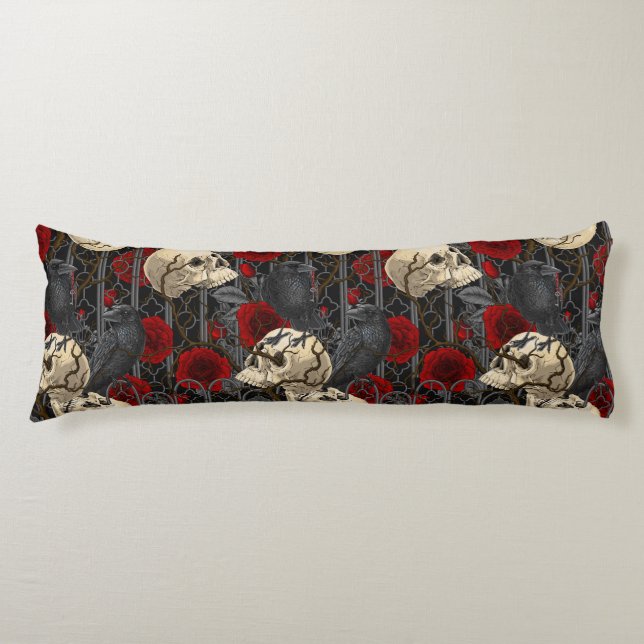 Raven's secret. Dark and moody gothic illustration Body Pillow (Front)