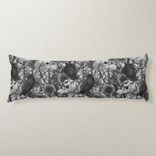 Raven's secret. Dark and moody gothic illustration Body Pillow
