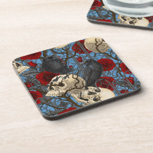 Raven's secret. Dark and moody gothic illustration Coaster