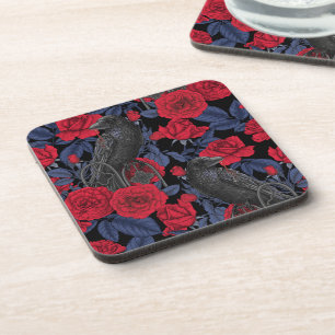 Raven's secret. Dark and moody gothic illustration Coaster