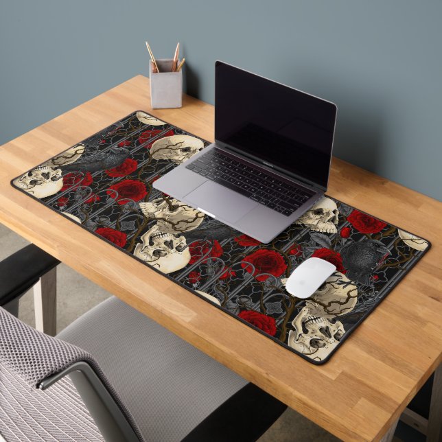 Raven's secret. Dark and moody gothic illustration Desk Mat (Office 2)