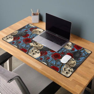Raven's secret. Dark and moody gothic illustration Desk Mat