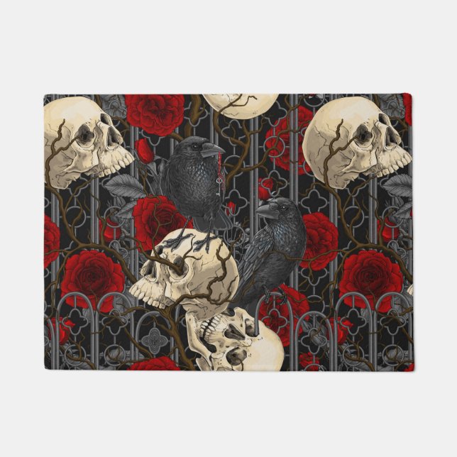 Raven's secret. Dark and moody gothic illustration Doormat (Front)