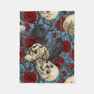 Raven's secret. Dark and moody gothic illustration Fleece Blanket