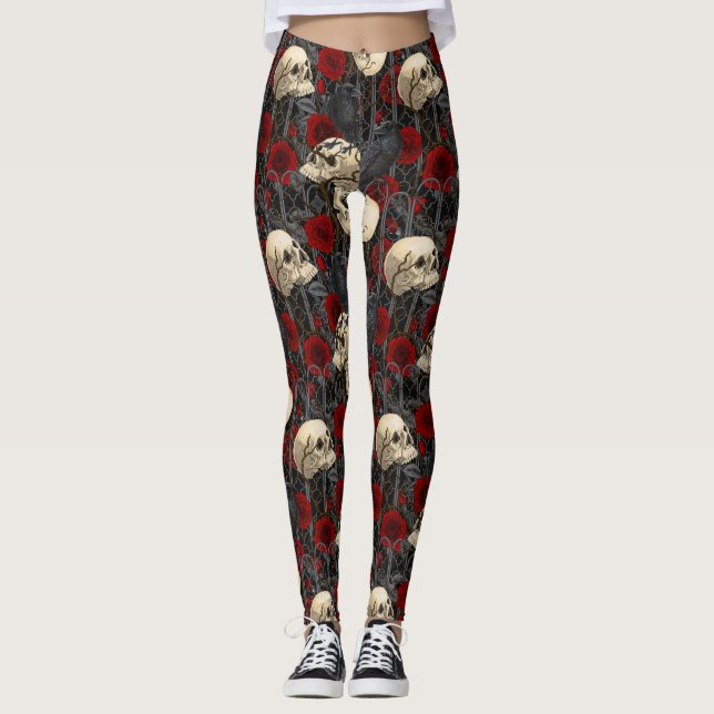 Raven's secret. Dark and moody gothic illustration Leggings (Front)