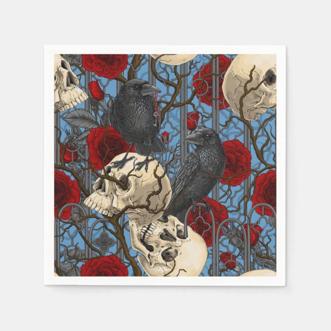 Raven's secret. Dark and moody gothic illustration Napkin (Front)