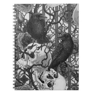 Raven's secret. Dark and moody gothic illustration Notebook