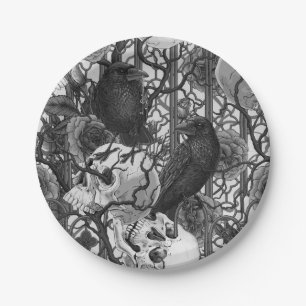 Raven's secret. Dark and moody gothic illustration Paper Plate