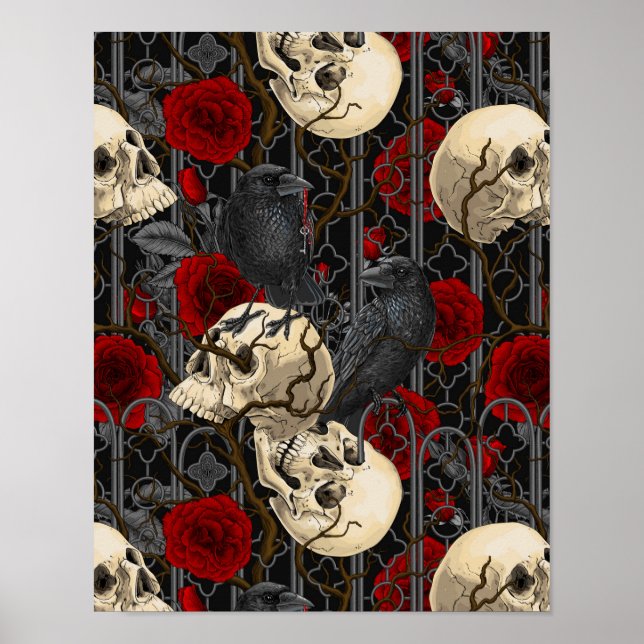 Raven's secret. Dark and moody gothic illustration Poster (Front)