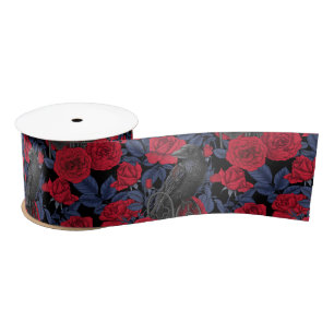 Raven's secret. Dark and moody gothic illustration Satin Ribbon