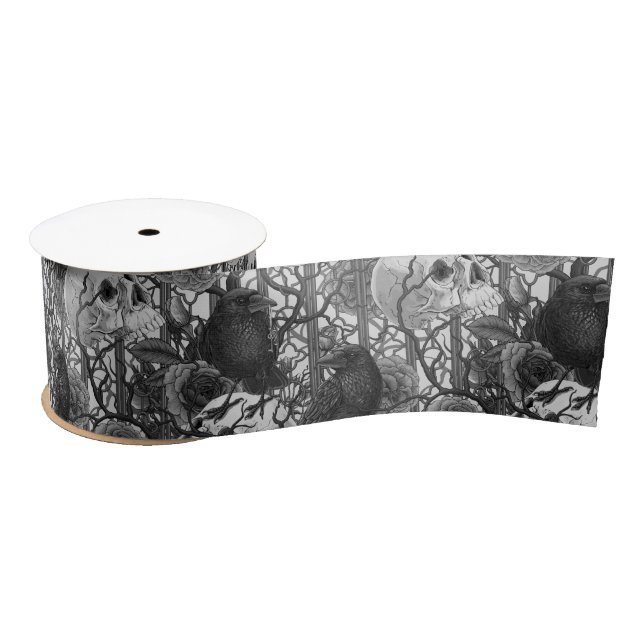 Raven's secret. Dark and moody gothic illustration Satin Ribbon (Spool)