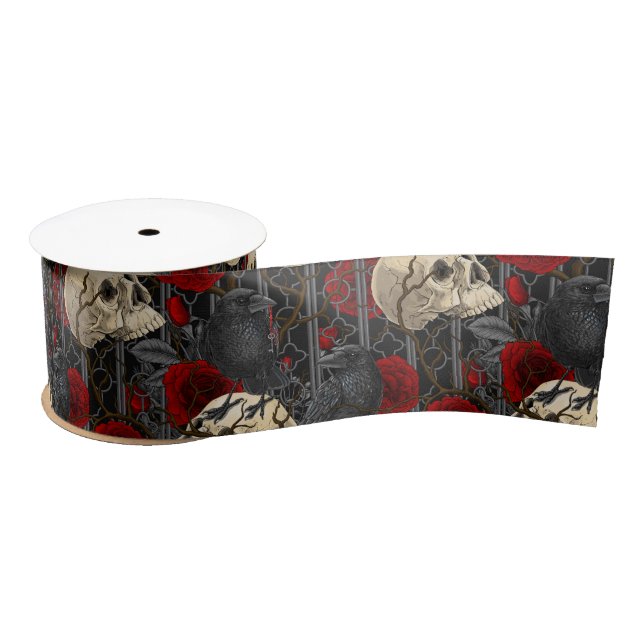 Raven's secret. Dark and moody gothic illustration Satin Ribbon (Spool)