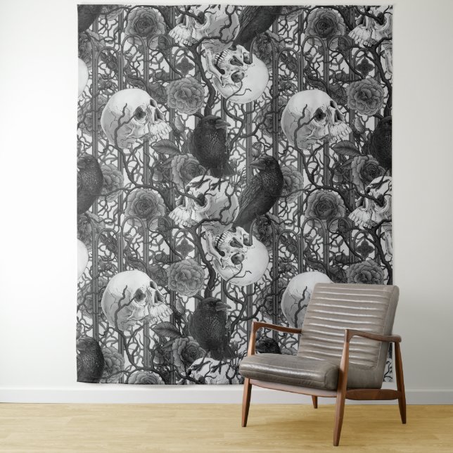 Raven's secret. Dark and moody gothic illustration Tapestry (In Situ)