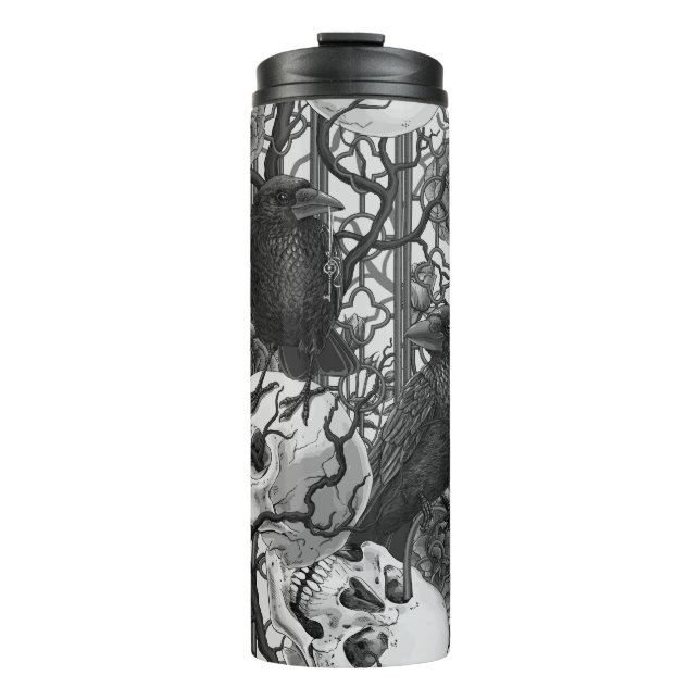 Raven's secret. Dark and moody gothic illustration Thermal Tumbler (Front)