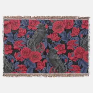 Raven's secret. Dark and moody gothic illustration Throw Blanket