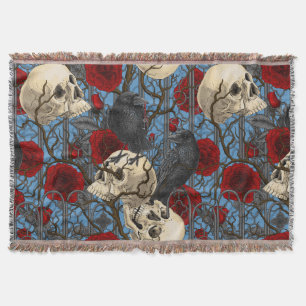 Raven's secret. Dark and moody gothic illustration Throw Blanket