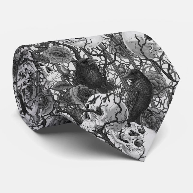 Raven's secret. Dark and moody gothic illustration Tie (Rolled)