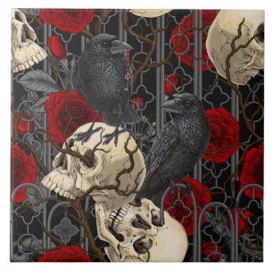 Raven's secret. Dark and moody gothic illustration Tile