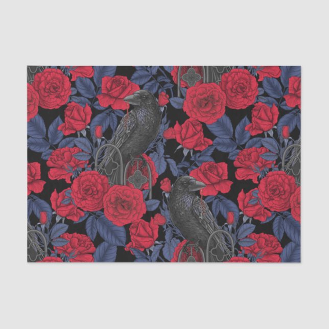 Raven's secret. Dark and moody gothic illustration Tissue Paper (Front)