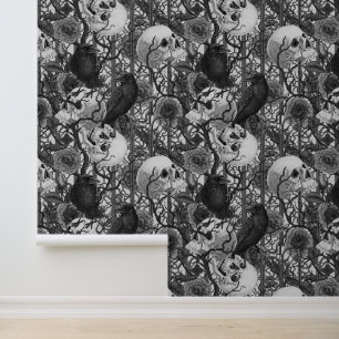 Raven's secret. Dark and moody gothic illustration Wallpaper