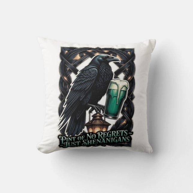 Raven's Shenanigans Emerald Pint Tee Throw Pillow (Front)