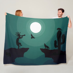 Ravens Wolves Animals Kokopelli Southwest Fleece Blanket