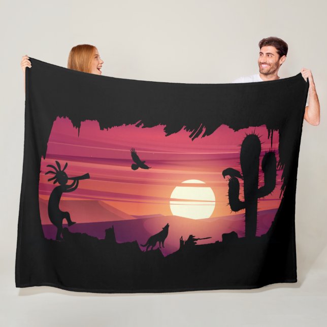 Ravens Wolves Animals Kokopelli Southwest Fleece Blanket (In Situ)