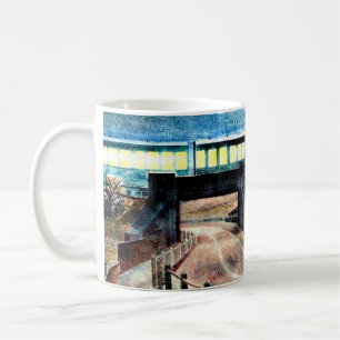 Ravilious art, Train Going over Bridge at Night Coffee Mug