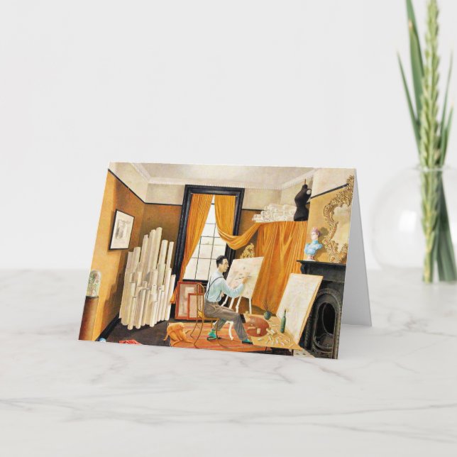 Ravilious - Edward Bawden Working in His Studio Holiday Card (Front)