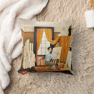 Ravilious - Edward Bawden Working in His Studio Throw Pillow