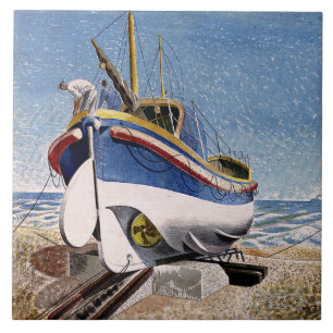Ravilious - Lifeboat at Adelburgh, fine art Tile