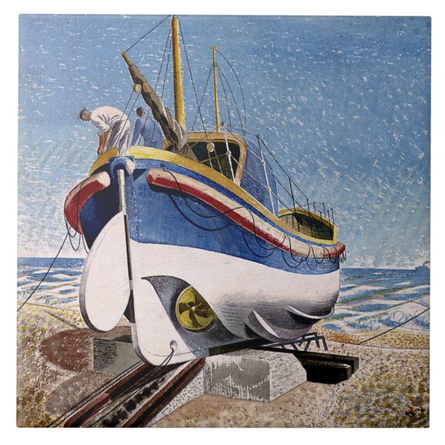 Ravilious - Lifeboat at Adelburgh, fine art Tile (Front)