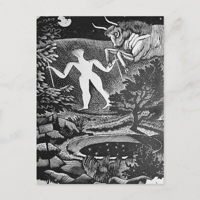 Ravilious - May, Woodcut of Long Man Wilmington, Postcard (Front)