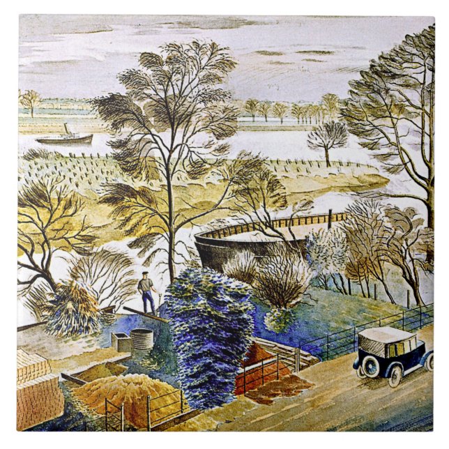 Ravilious - River Thames at Hemmersmith Tile (Front)
