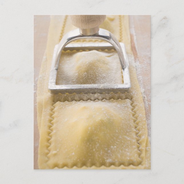 Ravioli with pastry cutter, close up postcard (Front)