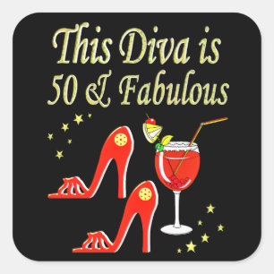 RAVISHING RED MARTINI AND HEELS 50TH BIRTHDAY SQUARE STICKER
