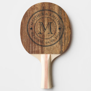 Raw Cedar Wood Wedding Monogram Star Ping Pong Paddle