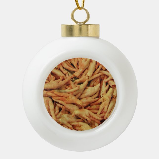 Raw Chicken Feet Ceramic Ball Christmas Ornament (Front)