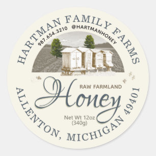 Raw Honey Hives Bees Pine Farm Product Label