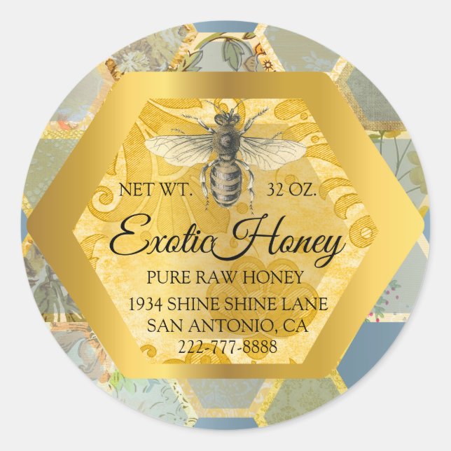 Raw Honey Jar Honeybee Honeycomb Bee Apiary Teal Classic Round Sticker (Front)