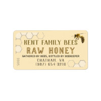 Raw Honey Label Honeycomb & Bee
