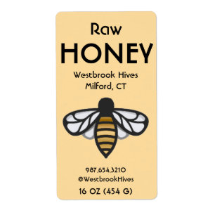 Raw Honey with Bee yellow HONEY label 